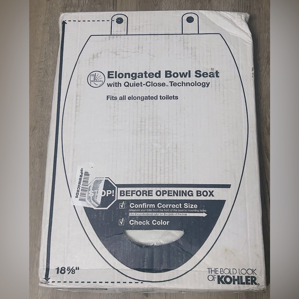 Kohler Toilet Seat Quiet-Close Technology Elongated, 18 5/8”, WHITE, NEW